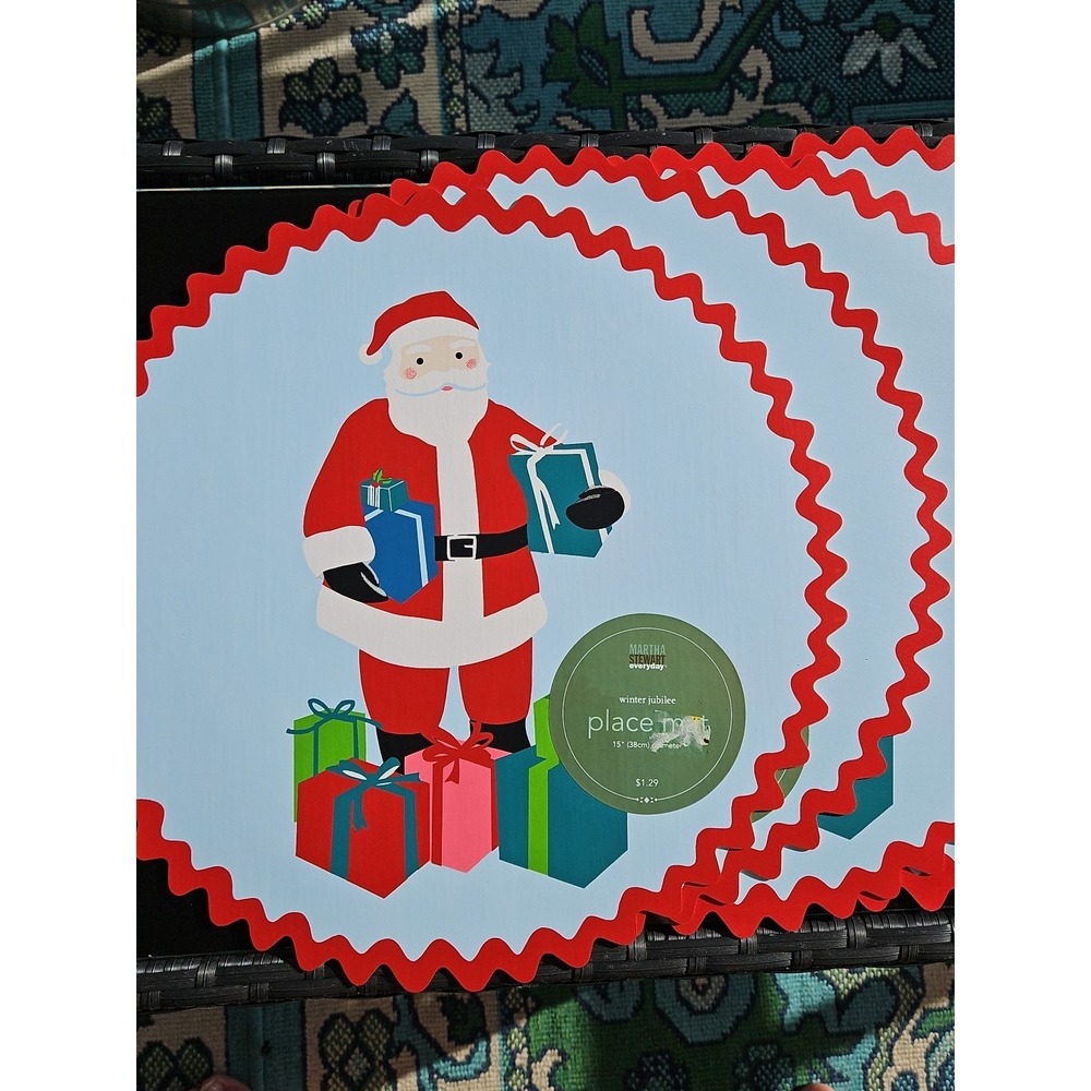 NEW 4‎  Vintage 2004 Martha Stewart Vinyl SANTA Christmas Placemates!! NEW